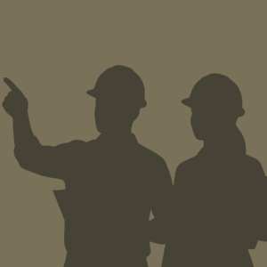 Silhouetted group of three people in dark foreground against a tan background, with one arm raised and pointing upward.
